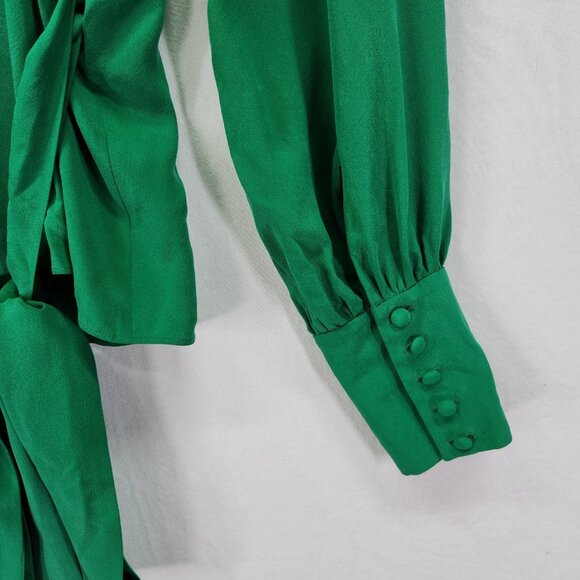 Intermix Silk Wrap Blouse Size 4 Green Long Sleeve Button Wrist - Picture 7 of 14